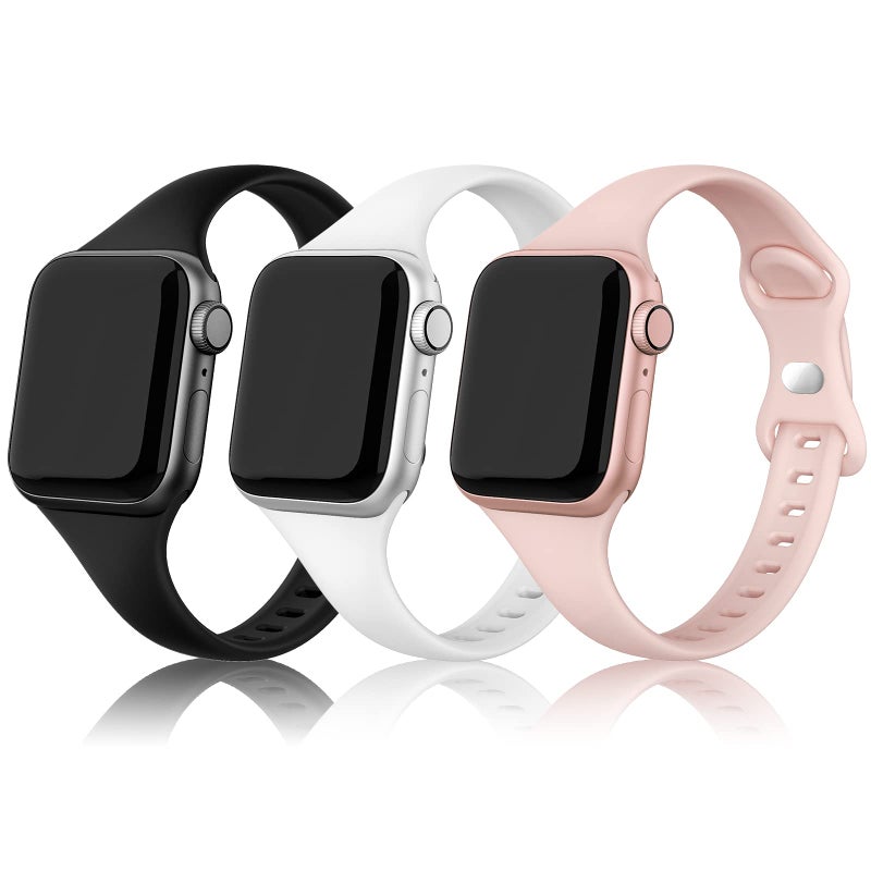 SWEES Sport Band Compatible with iWatch 38mm/40mm, 3 Packs Narrow Soft Silicone Slim Thin Small Replacement Wristband Compatible for iWatch Series 6 5 4 3 2 1 SE Sport Edition Women Men - Image 1